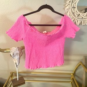 H&M pink off the shoulder cinched crop top, size XL